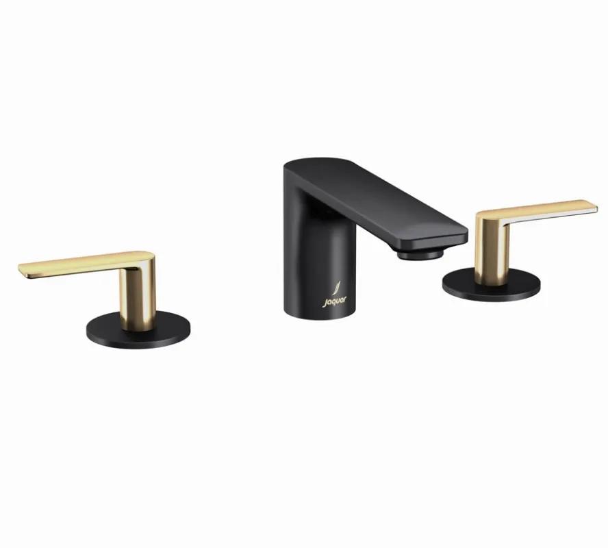 Jaquar 3-Hole Basin Mixer - Lever : Gold Matt PVD | Body : Black Matt - LAG-BGM-91189CSL