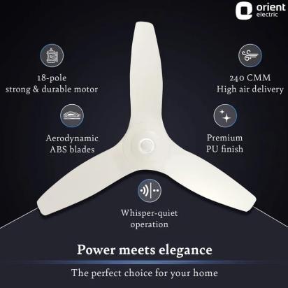 Orient Electric Aeroquiet Premium Silent Ceiling Fan 1230mm White by Orient Electric : Colours available: White 1 3