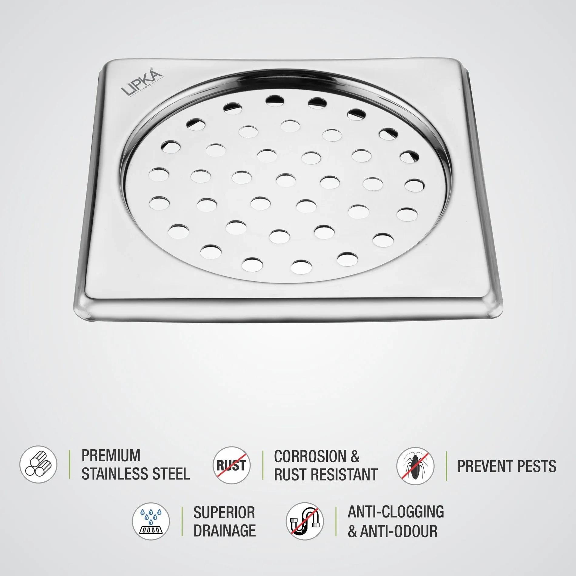 Lipka Eon Square Floor Drain with Plain Jali (6 x 6 Inches) 3