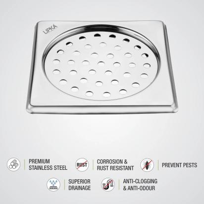 Lipka Eon Square Floor Drain with Plain Jali (6 x 6 Inches) 3