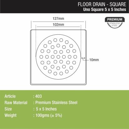 Lipka UNO Square Floor Drain (5 x 5 Inches) 1