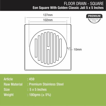 Lipka Eon Square Floor Drain with Golden Classic Jali (5 x 5 Inches) 1