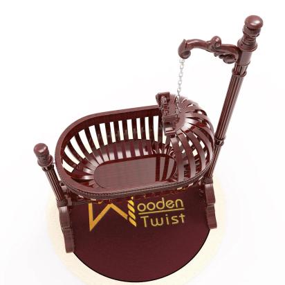 Wooden Twist Royal Teak Wood Baby Cradle (Walnut Finish) 4