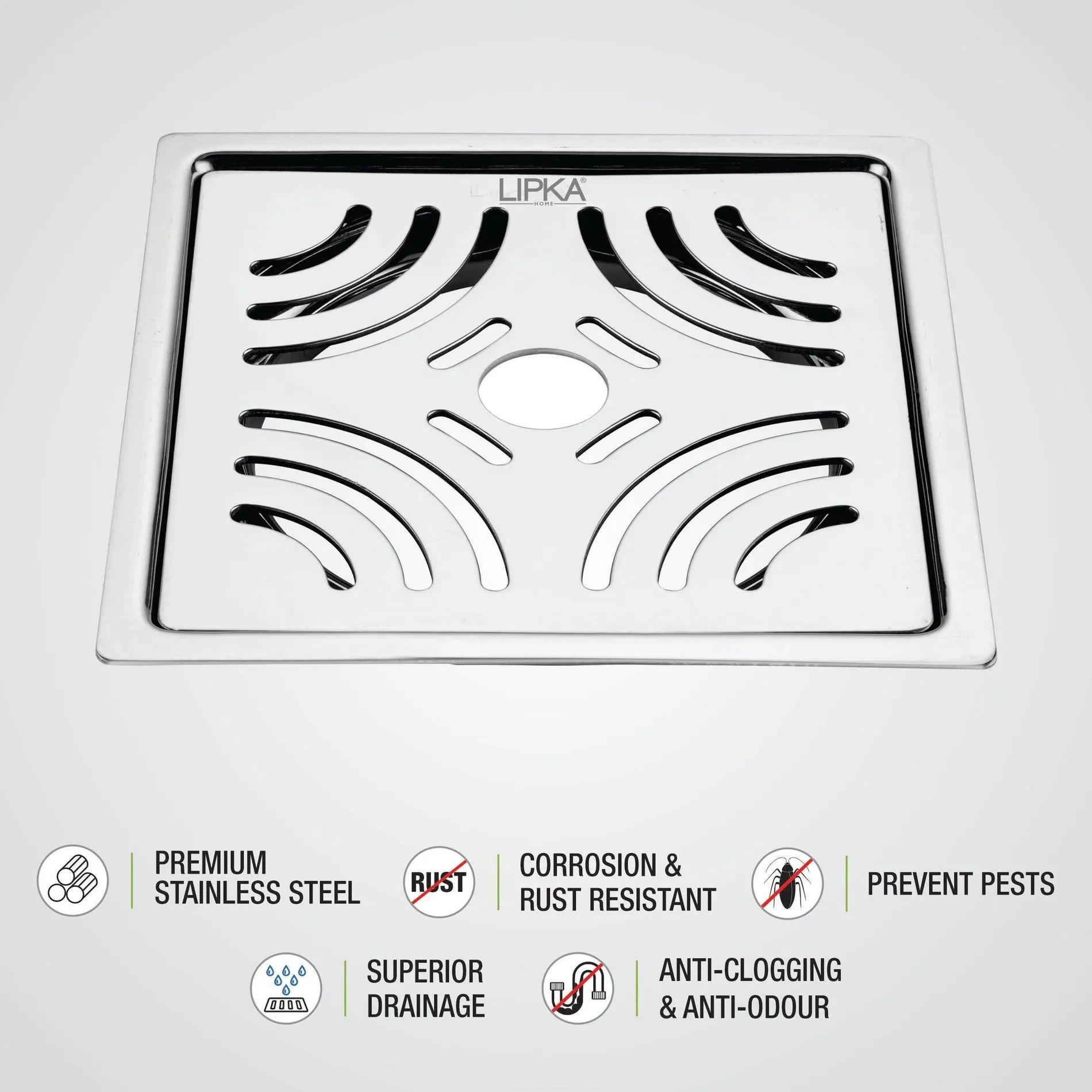 Lipka Gamma Deluxe Square Flat Cut Floor Drain (6 x 6 Inches) with Hole 2
