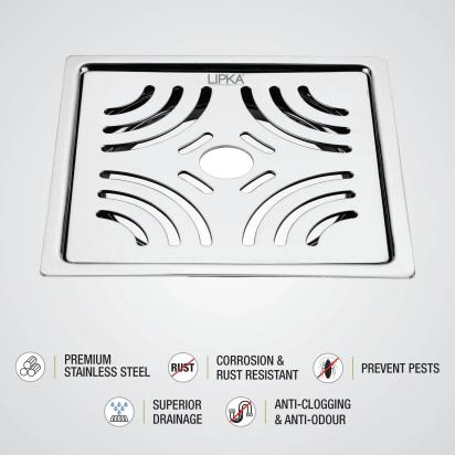 Lipka Gamma Deluxe Square Flat Cut Floor Drain (6 x 6 Inches) with Hole 2