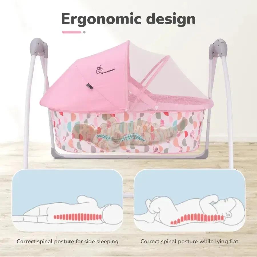 R for Rabbit Lullabies Cradle - Auto Swing With Remote Control, 16 In-Built Soothing Music Tunes, Mosquito Net Baby Cradle, 3-Point Safety, Swing Lock - Pink 4