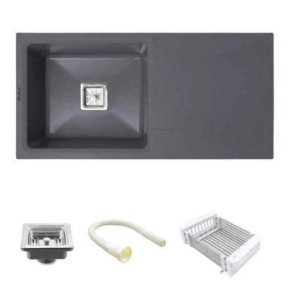 Ruhe Quartz Single Bowl With Drainboard Kitchen Sink -  36 X 18 X 9 Inches - Grey by Ruhe : Colours available: Grey 13 1