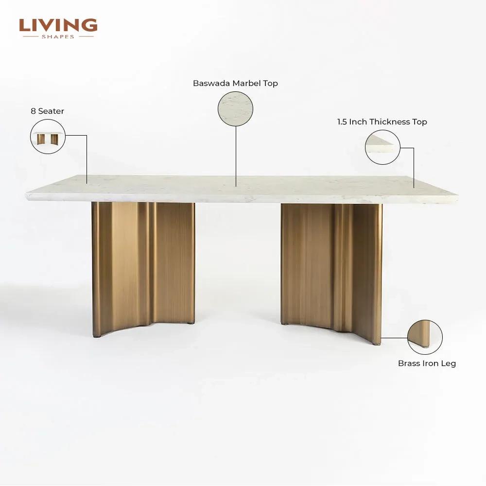 LivingShapes Omar Marble 8 Seater Dining Table with Iron - Brass / Baswada 1