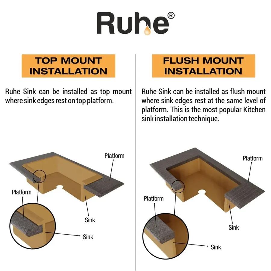 Ruhe Quartz Single Bowl With Drainboard Kitchen Sink - 39 X 20 X 9 Inches - White 4