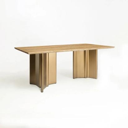 LivingShapes Omar Marble 8 Seater Dining Table with Iron - Brass / Travertine by Living Shapes : Colours available: BurlyWood, GoldMattPVD 2 2