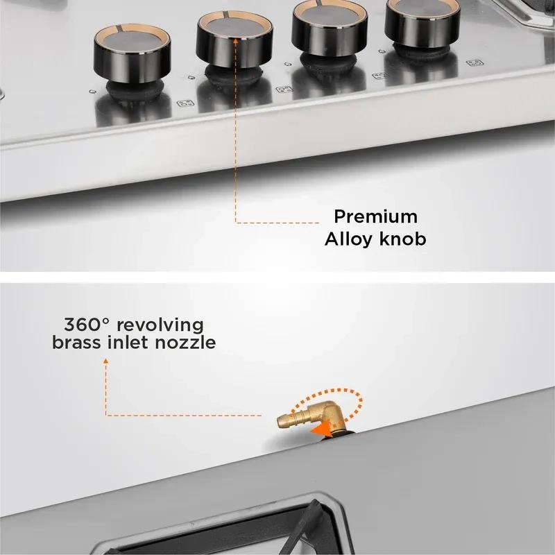 Glen 4 Burner Stainless Steel LPG Gas Stove|10 Years warranty on Burners and Gas Valve|1 Jumbo Forged Brass Burner|Ultra Tough Body|Manual Ignition|360° Revolving Brass Nozzle|1054UTTNDTSS 3