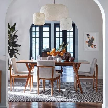 Asian Arts Mid-Century Modern Dining Table | Solid Wood With Angled Legs by Asian Arts : Colours available: Brown