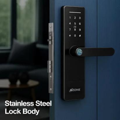 Ozone Smart Wi-Fi Lock for Wooden & Metal Doors, 4-Way Access, OzoLife App, Fingerprint, Password, RFID Card, 30-50 mm Door Thickness, Free Installation, 2 Years Warranty (Black) by Ozone : Colours available: Black 10 4