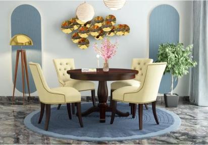 Urbanwood Knit 4-Seater Round Dining Table Set ( Walnut Finish )