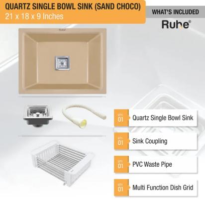 Ruhe Quartz Single Bowl Kitchen Sink - 21 X 18 X 9 Inches - Tan by Ruhe : Colours available: Tan 1 5