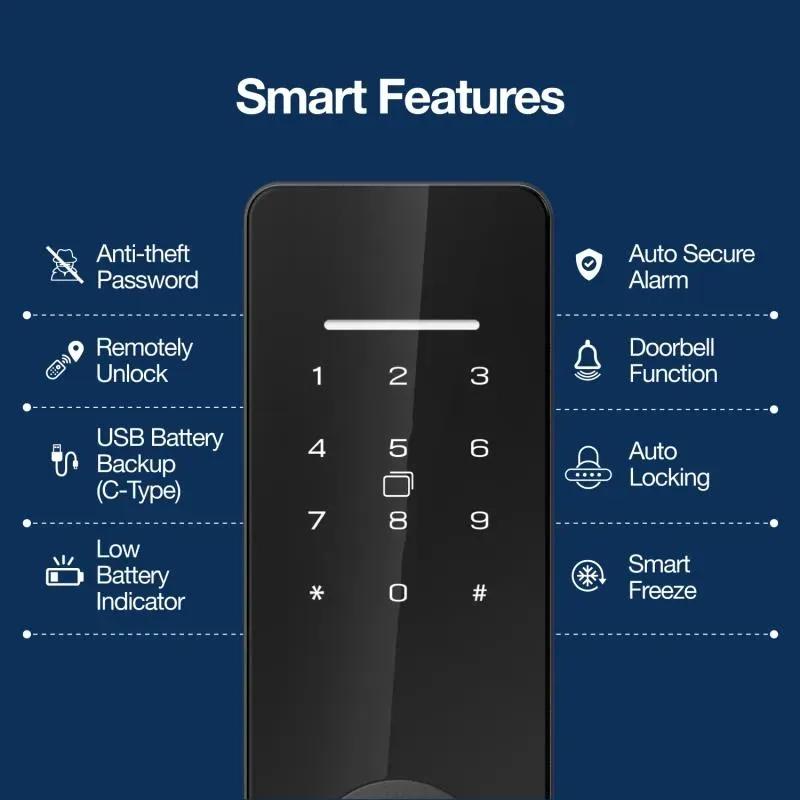 Ozone Smart Wi-Fi Lock for Wooden & Metal Doors, 4-Way Access, OzoLife App, Fingerprint, Password, RFID Card, 30-50 mm Door Thickness, Free Installation, 2 Years Warranty (Black) 3