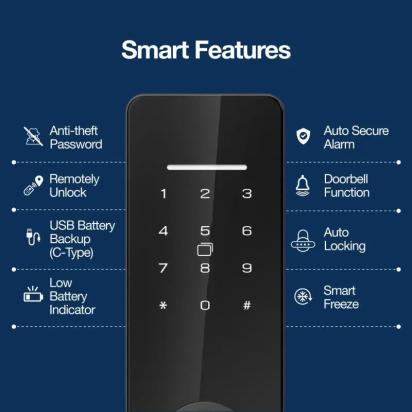 Ozone Smart Wi-Fi Lock for Wooden & Metal Doors, 4-Way Access, OzoLife App, Fingerprint, Password, RFID Card, 30-50 mm Door Thickness, Free Installation, 2 Years Warranty (Black) by Ozone : Colours available: Black 8 3