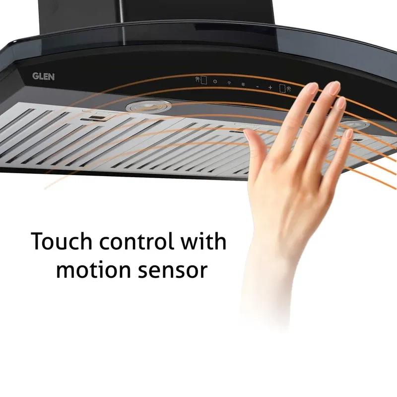 Glen Kitchen Chimney Curved Glass with Motion Sensor Baffle filter 60cm 1250 m3/h -Black (CH6071MSBL60LTW) 3