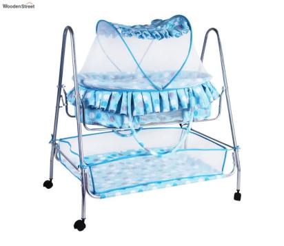 Wooden Street Blue Baby Cot with Detachable Basket and Mosquito Protection Net 2