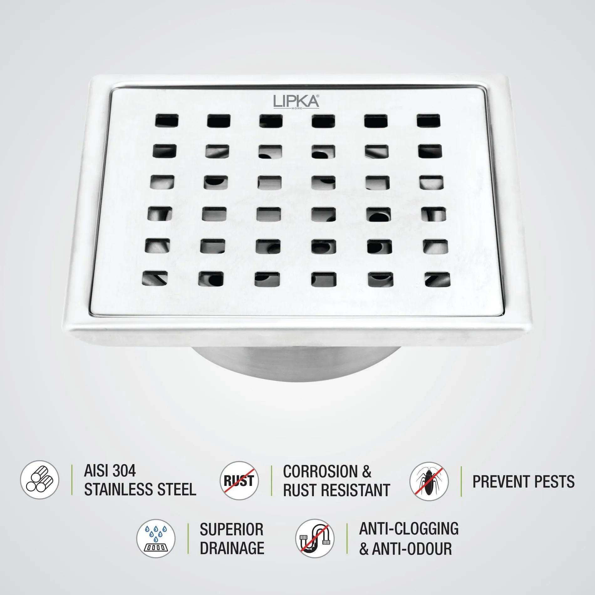 Lipka Red Exclusive Square Floor Drain (6 x 6 Inches) with Cockroach Trap 4
