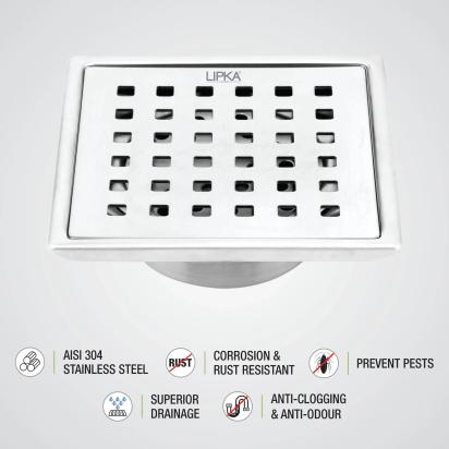 Lipka Red Exclusive Square Floor Drain (6 x 6 Inches) with Cockroach Trap 4
