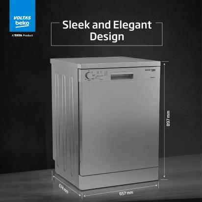 Voltas 14PS Full Size Dishwasher -  Free Standing by Voltas : Colours available: Silver 1 4