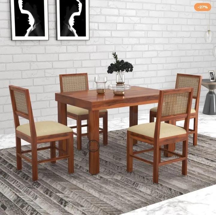 Barzisn Sheesham Wood Dining Table 4 Seater Set With Chairs