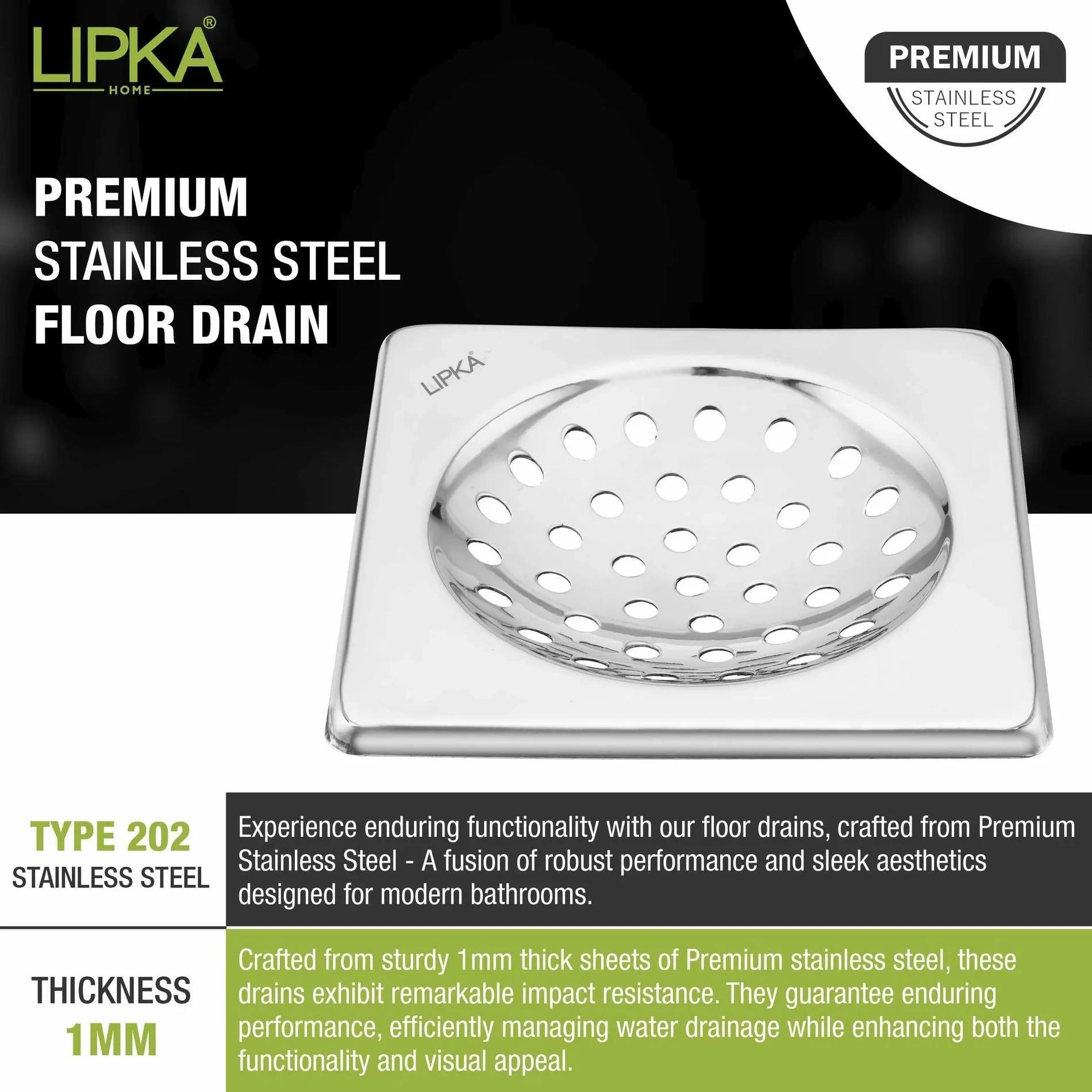 Lipka UNO Square Floor Drain (5 x 5 Inches) 3