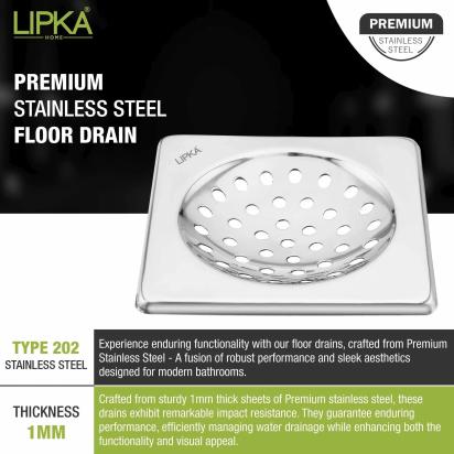 Lipka UNO Square Floor Drain (5 x 5 Inches) 3