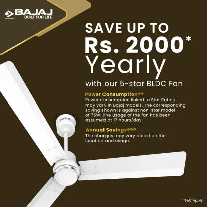 Bajaj Classico Sleek Plus 1200mm Ceiling Fan - Base White by Bajaj : Colours available: White 11 5