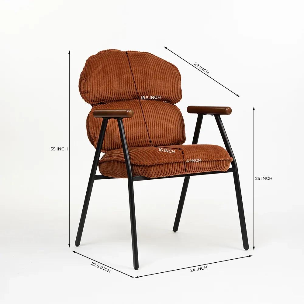 LivingShapes Antho Velvet Dining Chair with Wooden Armrest - Coppery Red 3
