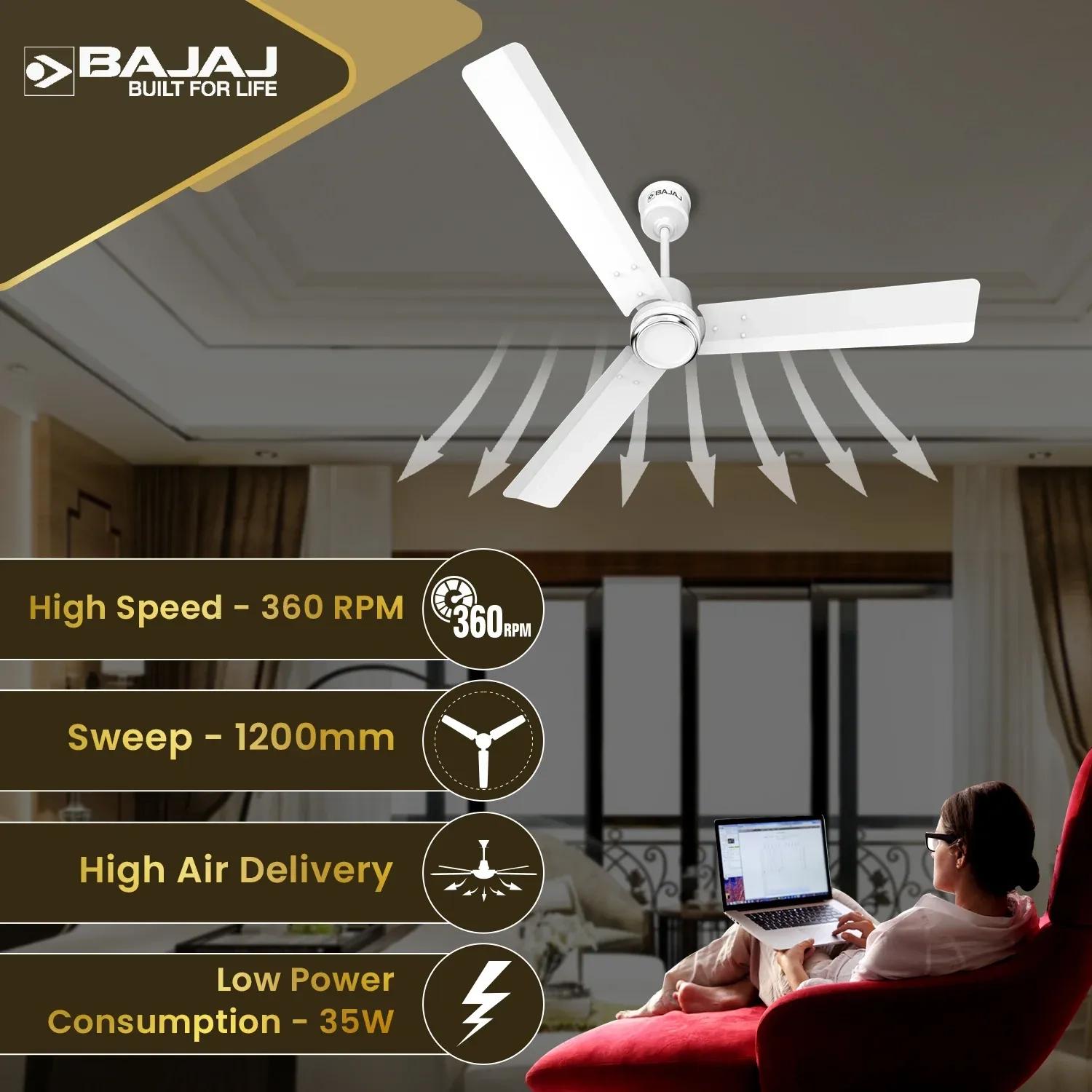 Bajaj Classico Sleek Plus 1200mm Ceiling Fan - Base White 4