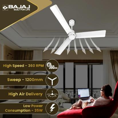 Bajaj Classico Sleek Plus 1200mm Ceiling Fan - Base White by Bajaj : Colours available: White 10 4