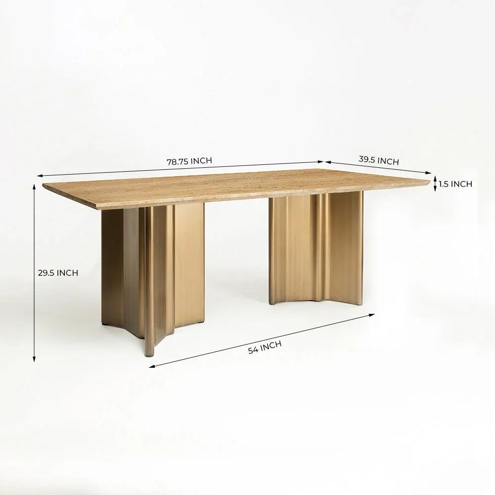 LivingShapes Omar Marble 8 Seater Dining Table with Iron - Brass / Travertine 4