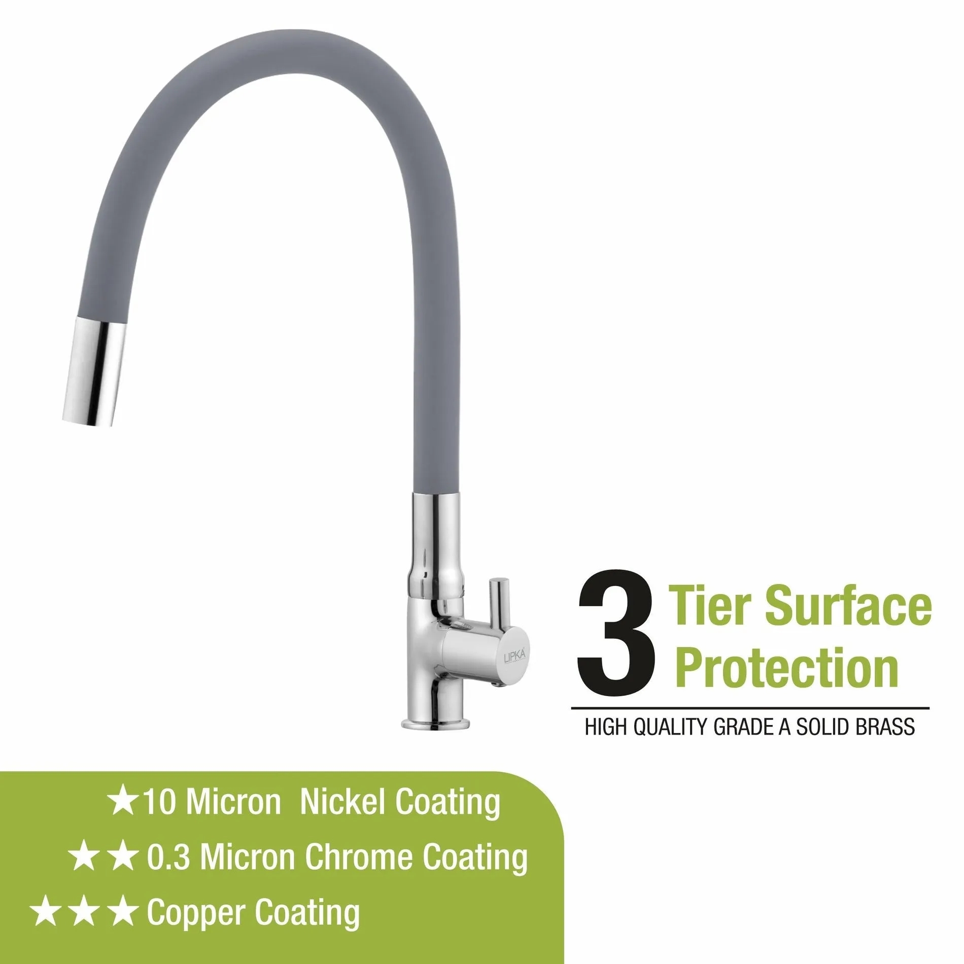 Lipka Kyron Swan Neck Brass Faucet with Flexible Silicone Spout (Grey) 4