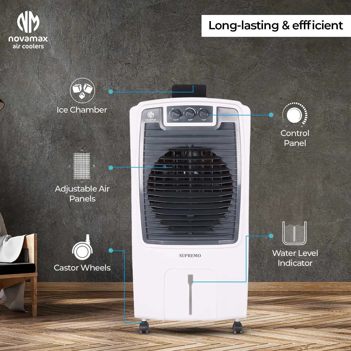 Novamax Supremo 80 L Desert Air Cooler ( Honeycomb Cooling Technology & Ice Chamber) by Novamax : Colours available: White 1 1