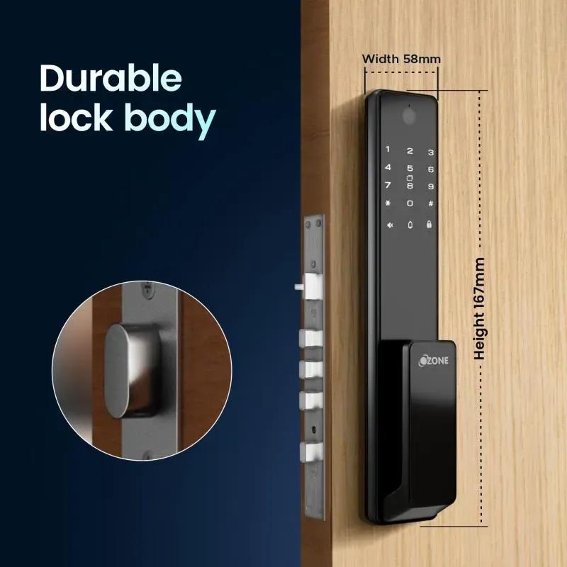 Ozone Smart Wi-Fi External Lock with Integrated HD Video Camera for Wooden & Metal Doors, 4-Way Access, OzoLife App, Fingerprint, Password, RFID Card, 40-100 mm Door Thickness, Free Installation, 3 Years Warranty (Black) 3