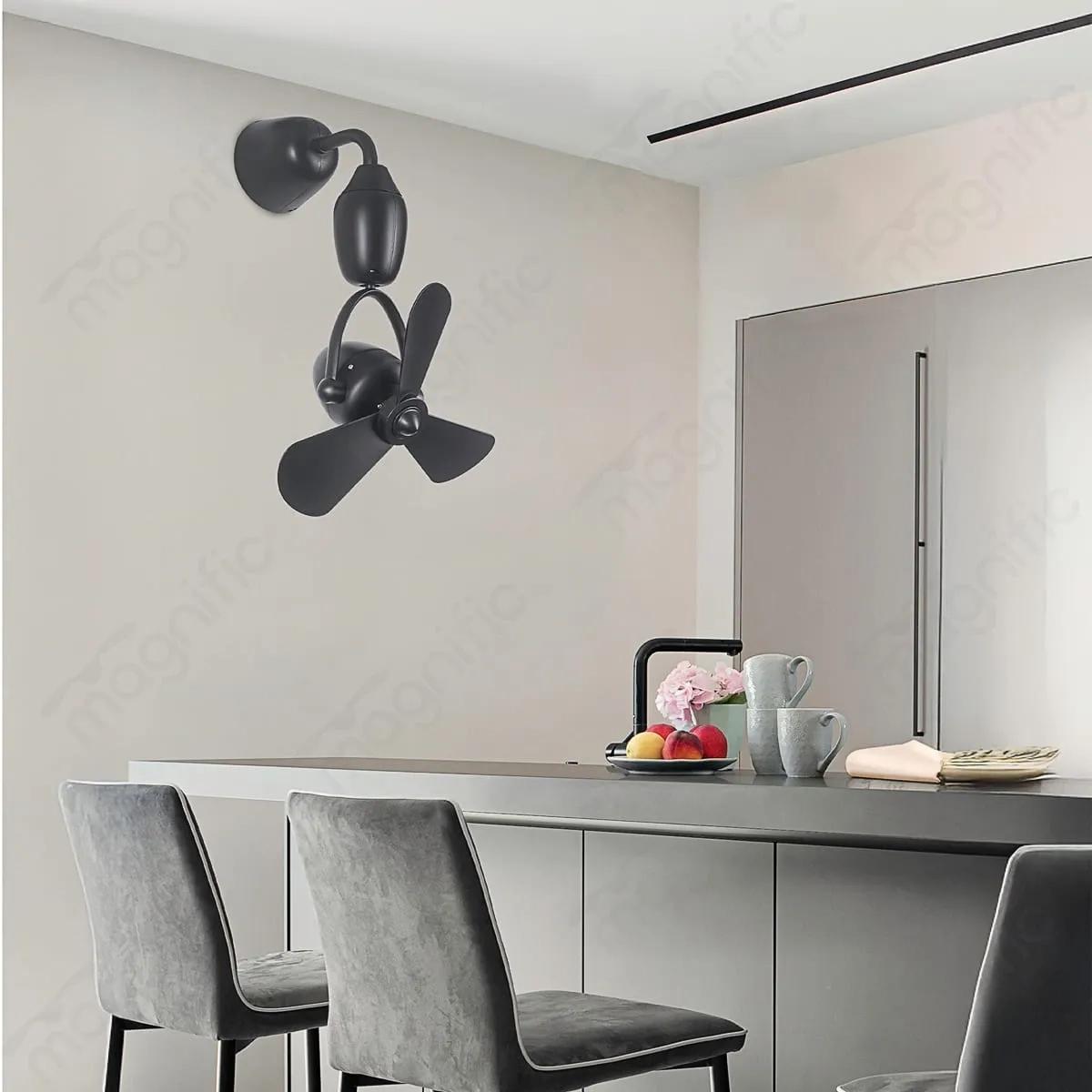 Magnific Volley – 16” Oscillating Wall and Ceiling Fan with Remote and Timer - Matte Black