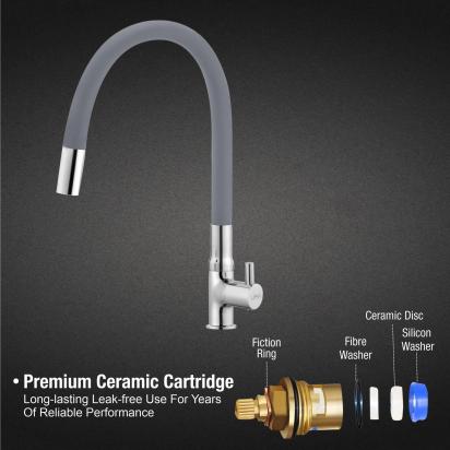 Lipka Kyron Swan Neck Brass Faucet with Flexible Silicone Spout (Grey) 3