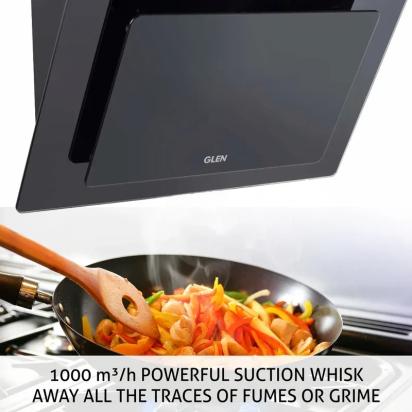 Glen Kitchen Chimney Vertical Glass Push Buttons Baffle Filters 60cm 1000 m3/h- Black (6079 PB) 2