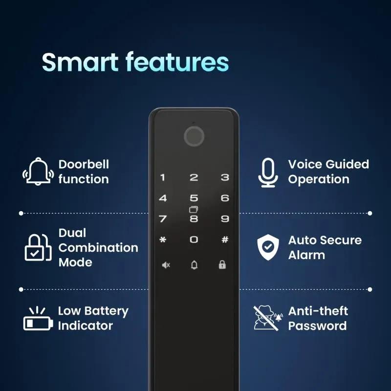 Ozone Smart Wi-Fi External Lock with Integrated HD Video Camera for Wooden & Metal Doors, 4-Way Access, OzoLife App, Fingerprint, Password, RFID Card, 40-100 mm Door Thickness, Free Installation, 3 Years Warranty (Black) 2