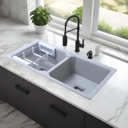 Lipka Sand Pluto Double Bowl Kitchen Sink (45 x 20 x 9 Inches)