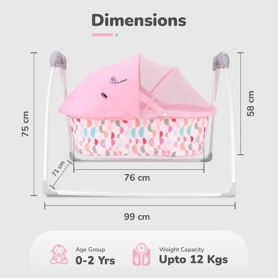 R for Rabbit Lullabies Cradle - Auto Swing With Remote Control, 16 In-Built Soothing Music Tunes, Mosquito Net Baby Cradle, 3-Point Safety, Swing Lock - Pink 5