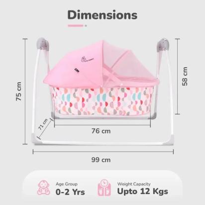 R for Rabbit Lullabies Cradle - Auto Swing With Remote Control, 16 In-Built Soothing Music Tunes, Mosquito Net Baby Cradle, 3-Point Safety, Swing Lock - Pink 5