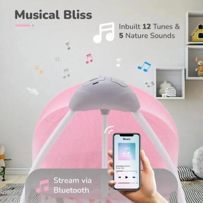 R for Rabbit Lullabies Cradle - Auto Swing With Remote Control, 16 In-Built Soothing Music Tunes, Mosquito Net Baby Cradle, 3-Point Safety, Swing Lock - Pink 3