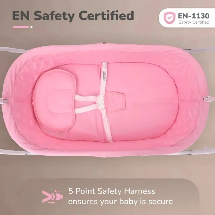 R for Rabbit Lullabies Cradle - Auto Swing With Remote Control, 16 In-Built Soothing Music Tunes, Mosquito Net Baby Cradle, 3-Point Safety, Swing Lock - Pink 1