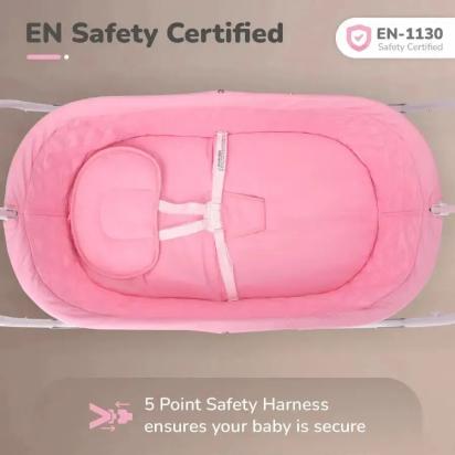 R for Rabbit Lullabies Cradle - Auto Swing With Remote Control, 16 In-Built Soothing Music Tunes, Mosquito Net Baby Cradle, 3-Point Safety, Swing Lock - Pink 1