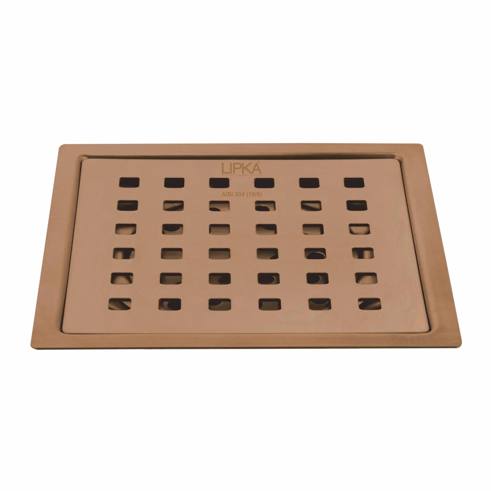 Lipka Red Exclusive Square Flat Cut Floor Drain in Antique Copper PVD Coating (5 x 5 Inches)