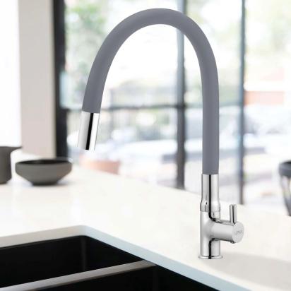 Lipka Kyron Swan Neck Brass Faucet with Flexible Silicone Spout (Grey)