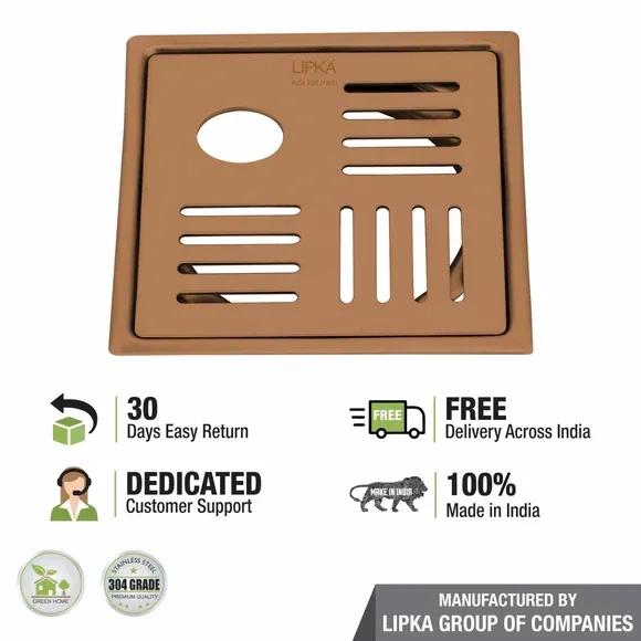 Lipka Pink Exclusive Square Flat Cut Floor Drain in Antique Copper PVD Coating (5 x 5 Inches) with Hole 3